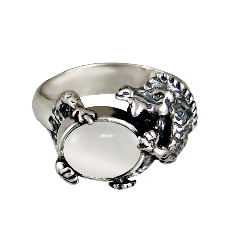 Sterling Silver Dragon Ring With White Moonstone Size 11